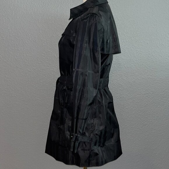 BURBERRY BRIT Classic Black on Black Plaid Trench Coat EUC - Like New size 8P - Picture 5 of 15